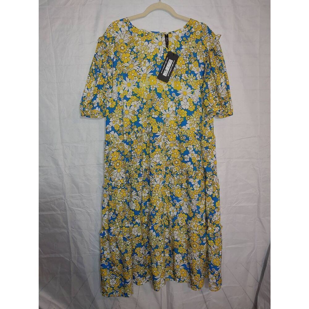 Influence Women's PLUS Size 22 Yellow/Blue Floral Design Dress
